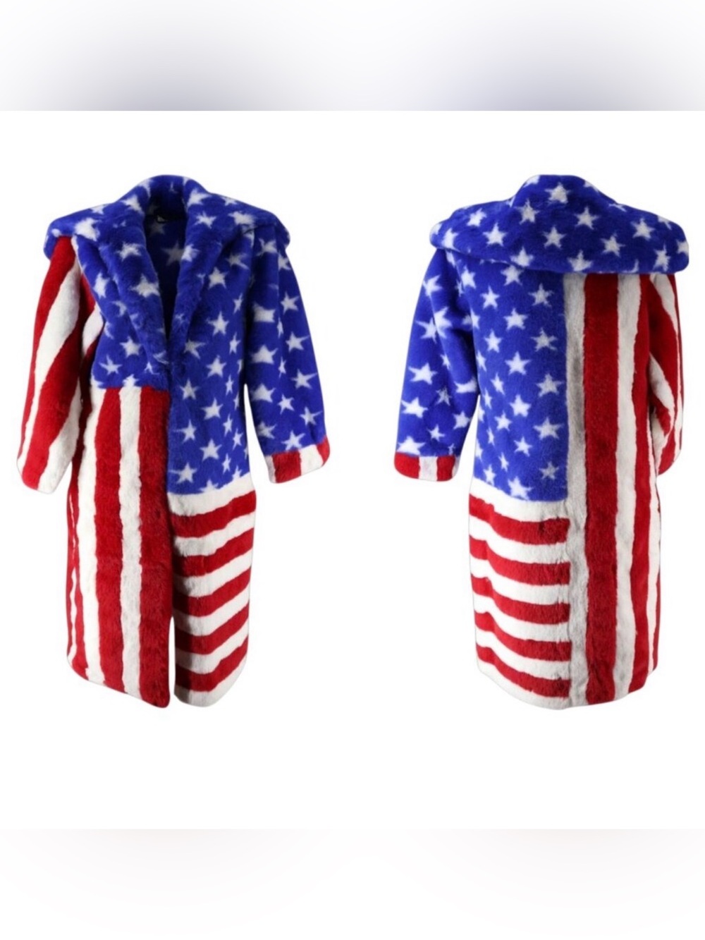Patriotic Faux Fur Performance Coat for Men - Blue & Red Stars & Stripes